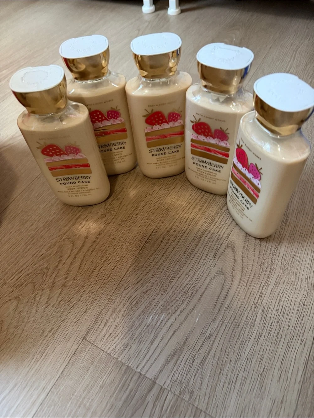 5 Bath & Body Works Strawberry Pound Cake Lotion - Cream & Gold Accents